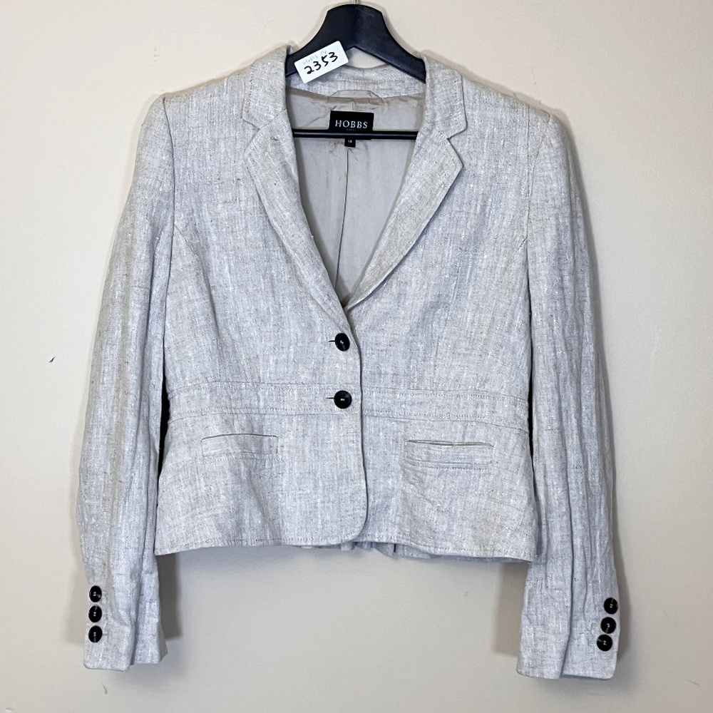 Hobbs 100% Linen Flax Blazer Jacket - Women's Size Beige - 14 UK